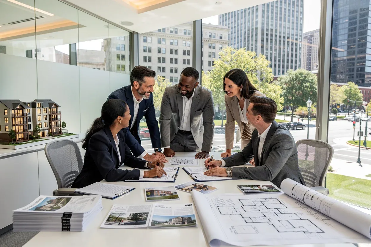 Real estate and development professionals connecting at an industry event