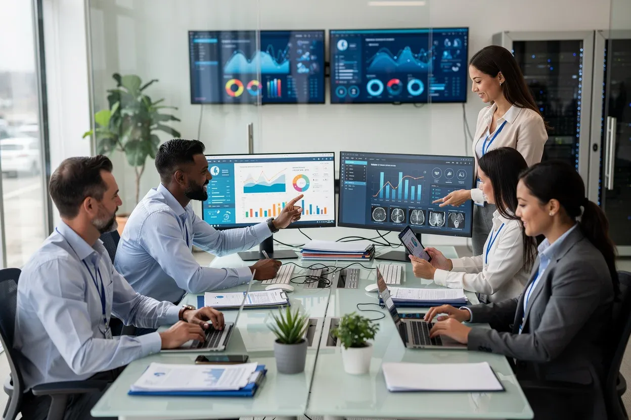 Research team working together on market analysis